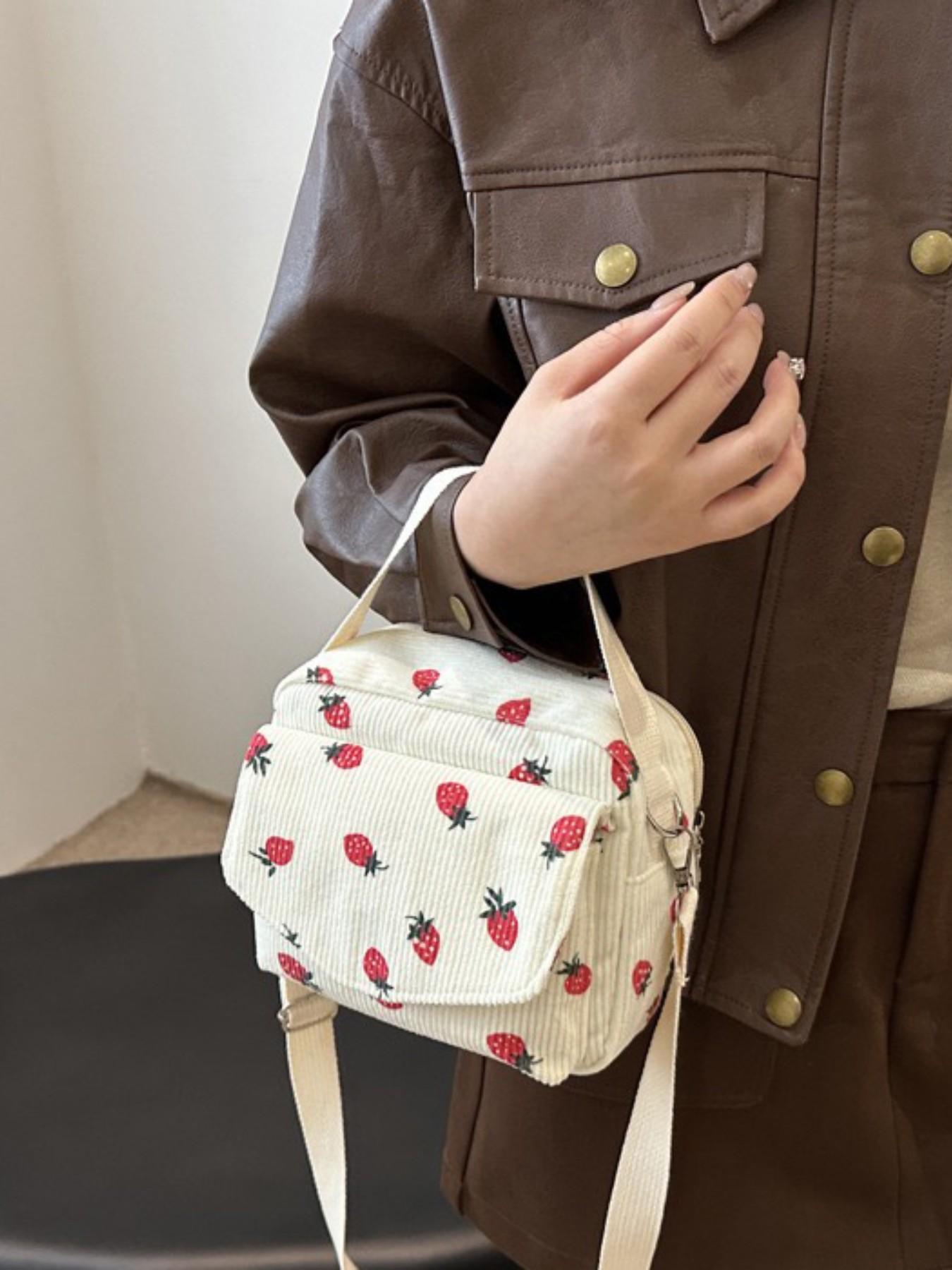 New Strawberry Casual Crossbody Bag for Ladies, Adorable Handbag with Phone Pocket, Perfect Valentine's Gift Idea