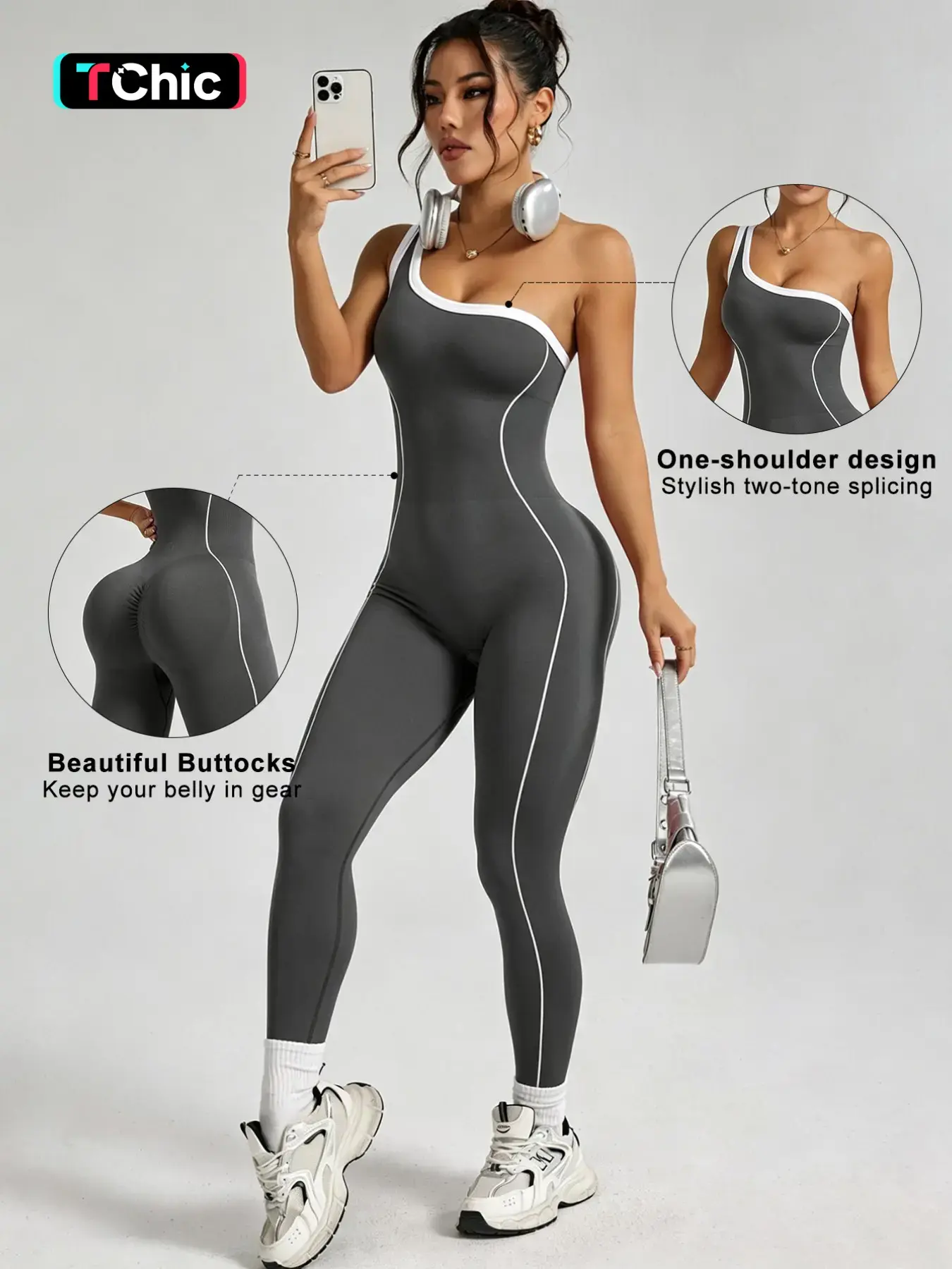 Women's Colorblock Jumpsuit, Sporty Long Sleeve Slim-Fit, All-Season Yoga Wear, Casual Fashion for Home & Commute