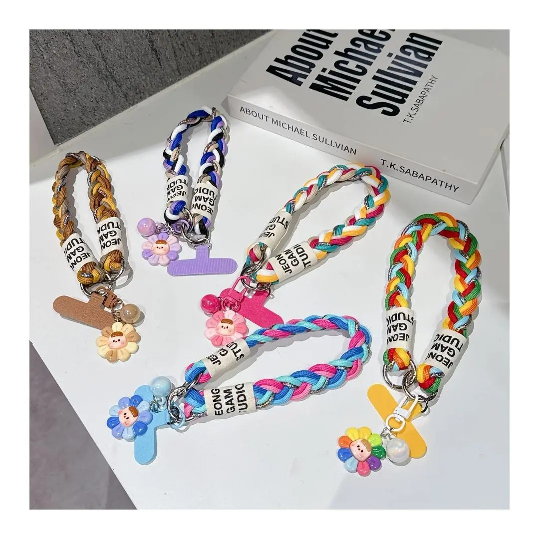 Colorful Six-strand Thick Short Cord, Cute Sunflower Charm, Phone Lanyard, Wrist Strap. Perfect for Hanging on Backpacks, Crossbody Bags, or Even Phones, Adding a Unique Decorative Touch
