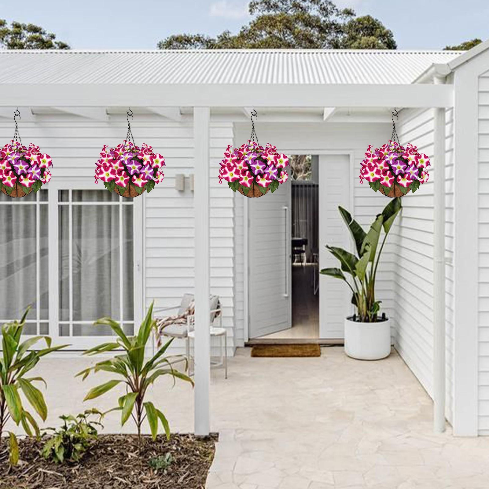 Outdoor Artificial Plant Hanging Baskets Set of 2, UV Resistant Porch Garden Decor, Durable Fake Plants for Outdoor Use