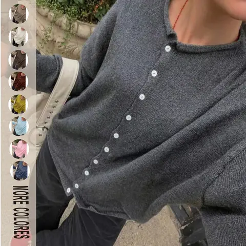 Women's Autumn Winter Long Sleeve Loose Knit Cardigan Sweater, Casual Round Neck Button Design, Comfortable and Stylish Outerwear