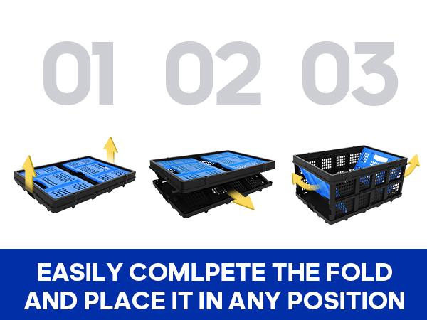 60L Portable Collapsible Storage Crate, Large Capacity Collapsible Milk Crate, Collapsible Crate, Practical Organizer for Heavy Duty Storage Crates for Bathroom, Office, Outdoor Garden