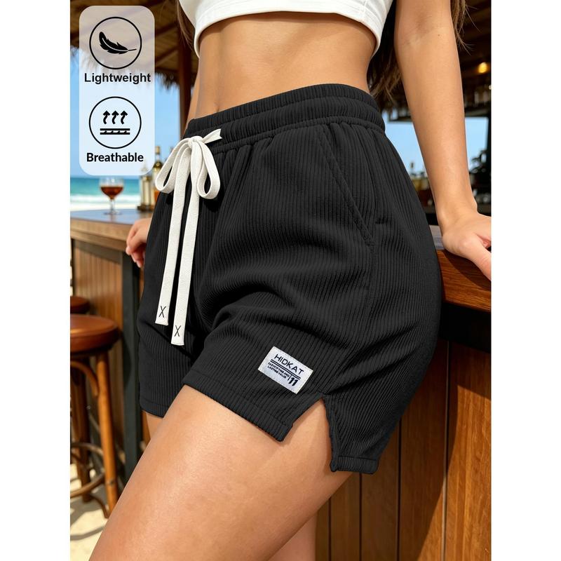 Women's Universal Fitted Cut Polyester Corduroy Sport Shorts - Elastic Waist, Drawstring, Lightweight, Breathable Casual Bottoms for Daily Wear, Family Leisure Outings