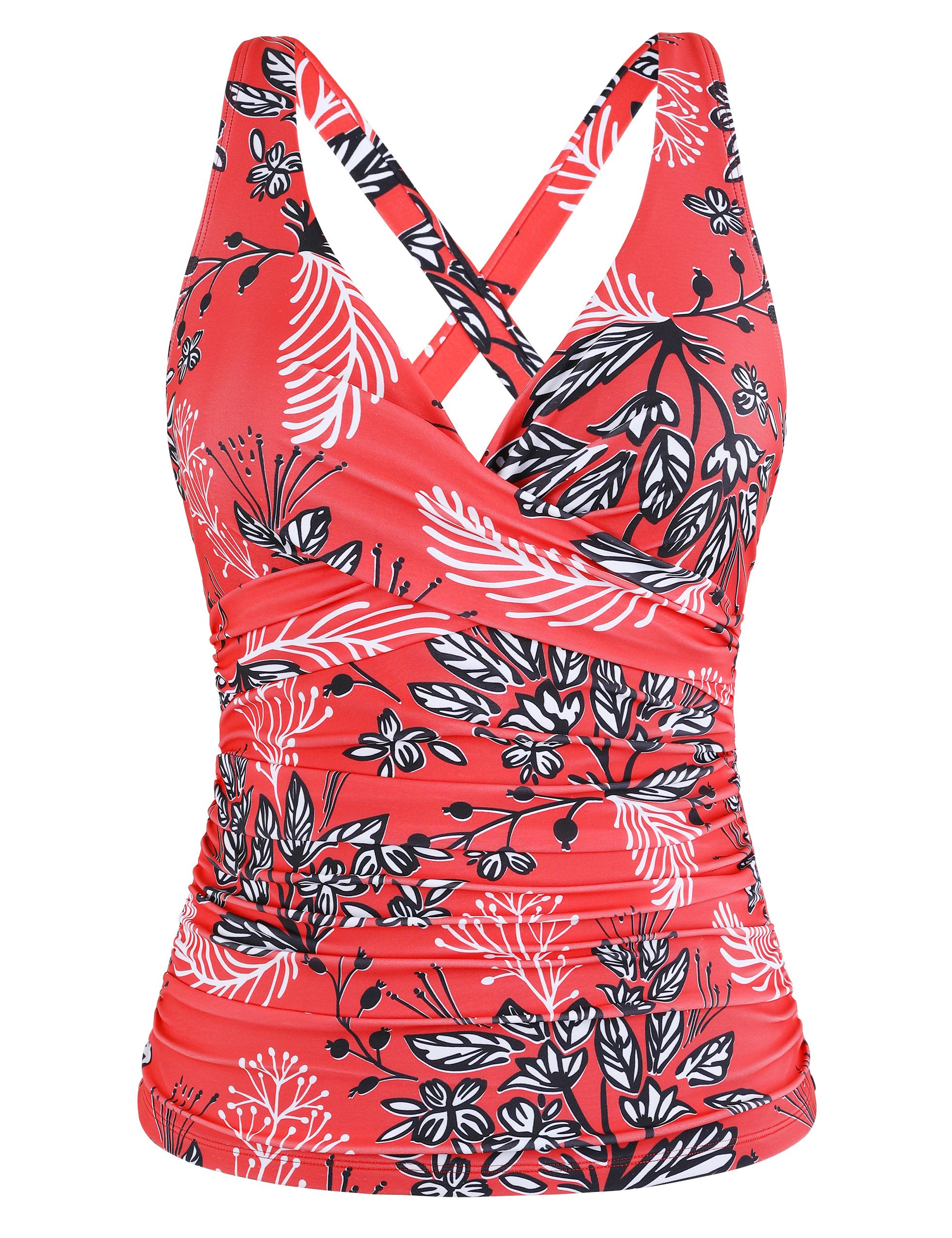 Hilor Women's Underwire Tankini Top Tummy Control Bathing Suits Sexy V ...