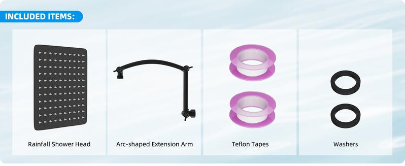 Hibbent All Metal Rain Shower Head, High Pressure Rainfall Showerhead with 16" Shower Head Extension Arm, Solid Brass Adjustable Shower Arm Extender, Waterfall fixed Showerheads, Matte Black head extension