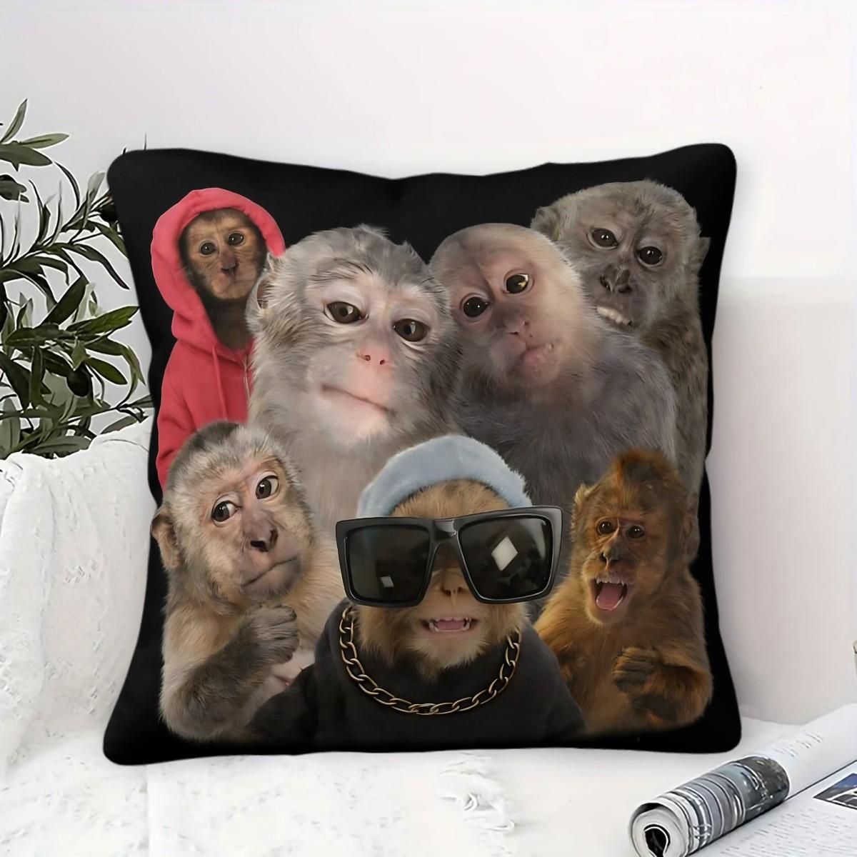 Trending Monkey Throw Pillow, Warm and Whimsical Fun Home Decor Checkered Accent Pillow, for Sofa Pillowcases and Bedding Home Decor Cushion
