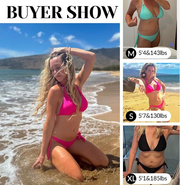 Aqua Eve Women Halter Bikini Set - Two Piece Triangle Swimsuit Tie Bathing Suit Cute Swimwear