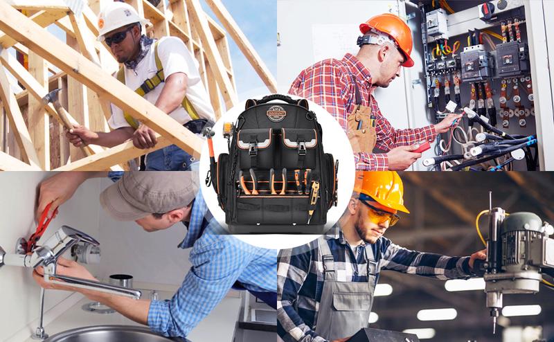 Tool Backpack with 2 Small Tool Bags - LOKASS Tool Backpack Heavy Duty Tool Organizer, Water-resistant HAVC Tool Backpack Electrician Tool Box with Molded Base