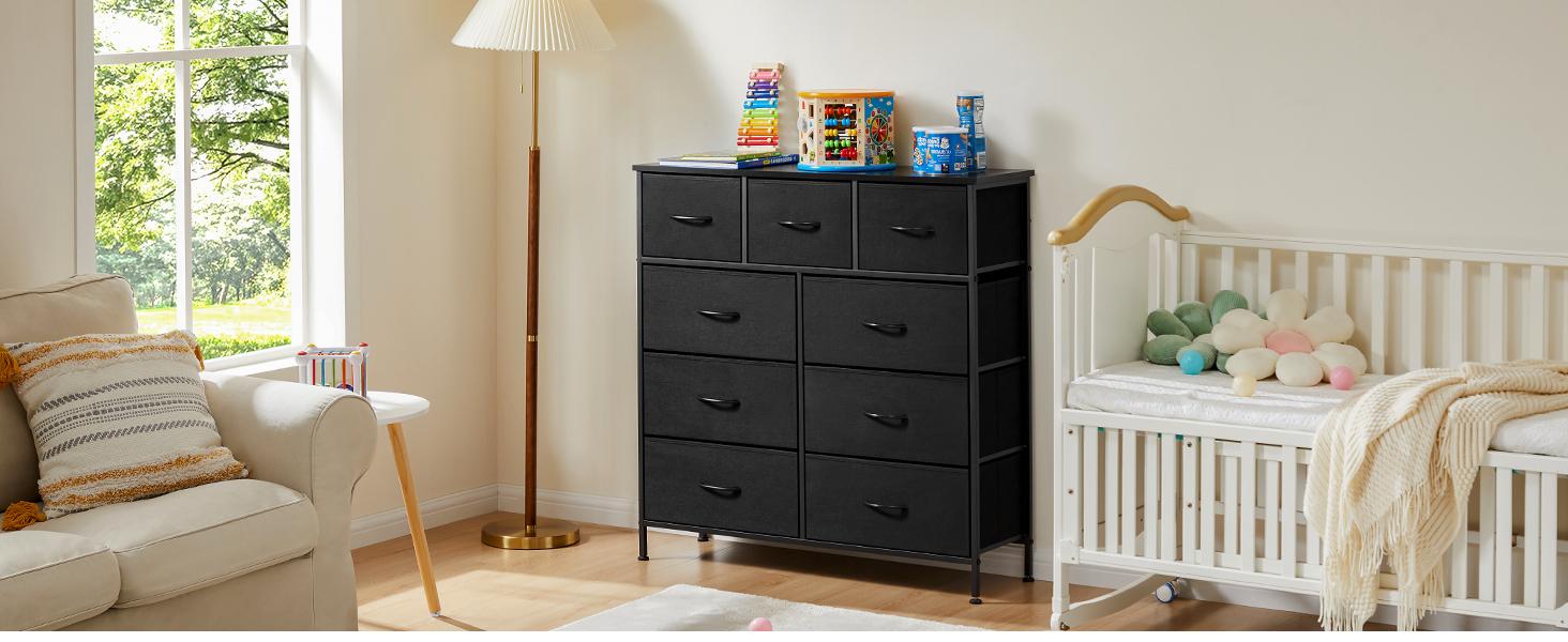 9-Drawer Dresser, Storage Unit Organizer Chest for Clothes, Tall Dresser & Chest of Drawers for Bedroom, Hallway, Living Room, Closet, & Dorm Furniture – Steel Frame, Wood Top, 5/7/8/9 Drawers