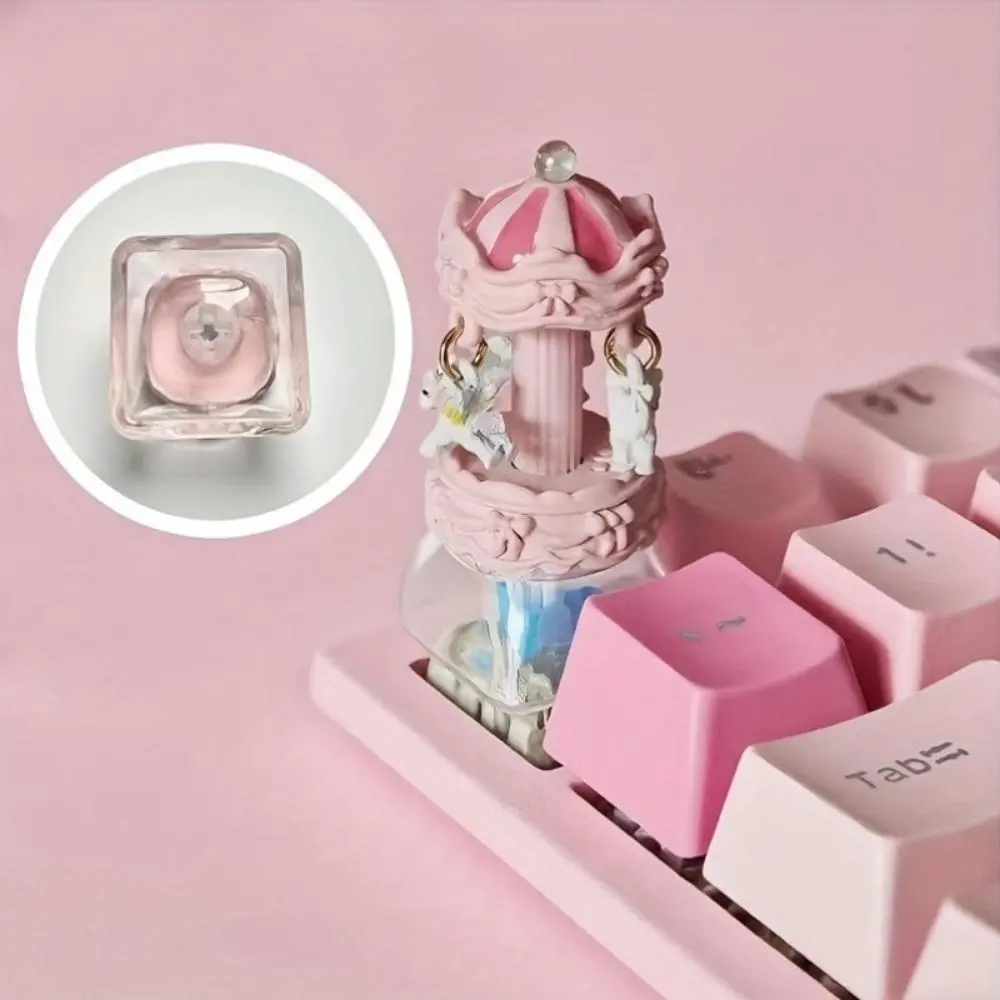 Handmade Resin Unicorn Carousel Keycap, 3D Pink ESC Artisan Keycap for Cherry MX Switches, Fairycore Keyboard Accessory