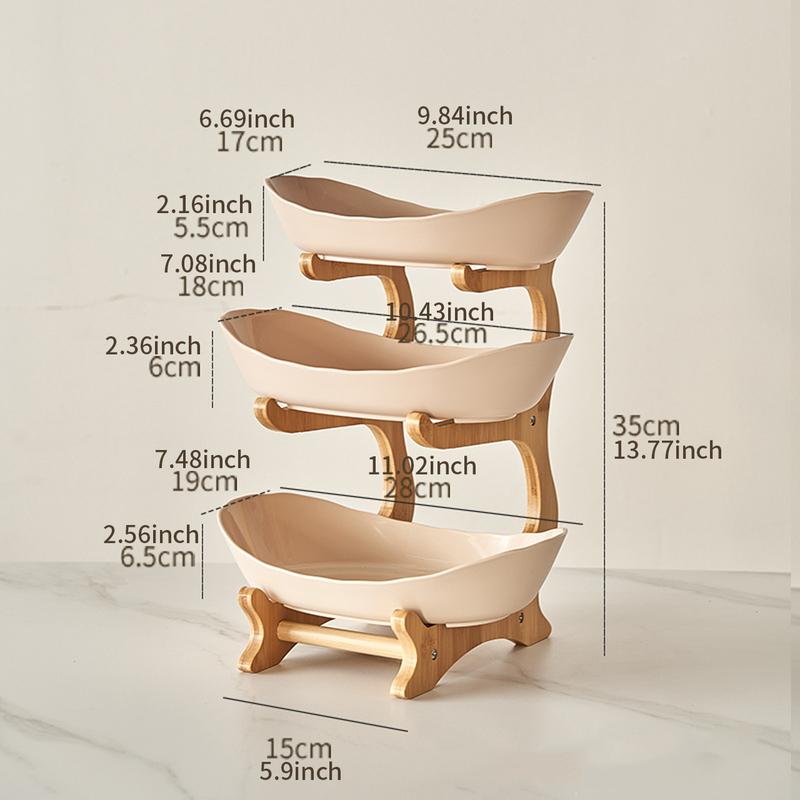 Colorful Fruit Basket Set, 2 & 3 Tier Dessert Stand with Wooden Frame, Plastic Fruit Bowl, Small Cake Holder, Cookie Plate, Candy Buffet, Dessert Display Stands