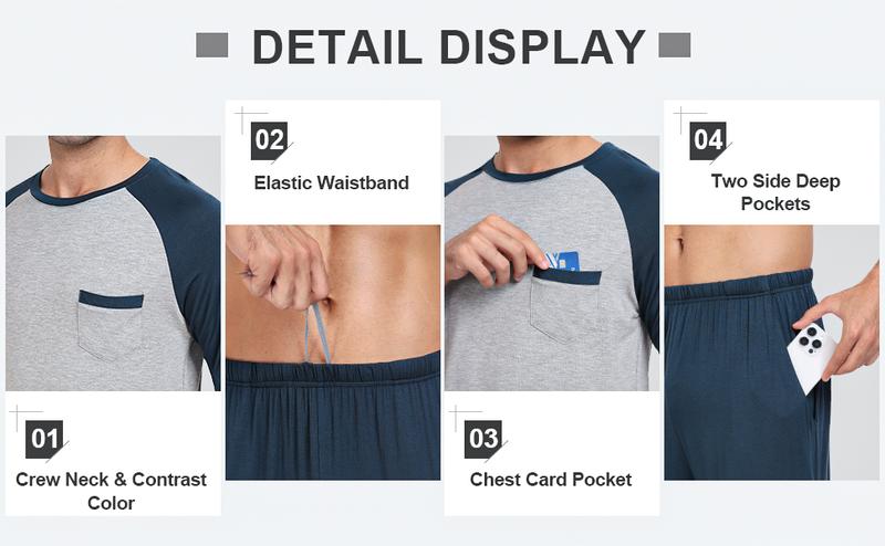 MoFiz Men's Pajamas Set Short Sleeve Bottom PJ's Pants Bedroom Pijama Sleep Night Suit 2 Piece Pjs Set Ultra Soft MoFiz Men's Pajamas Set Short Sleeve Bottom PJ's Pants Bedroom Pijama Sleep Night Suit 2 Piece Pjs Set Ultra Soft