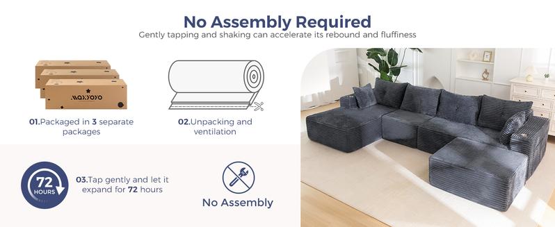 [3 Packs Shipped] MAXYOYO 131.6" Large U-Shaped Sectional Sofa,  Modern Boneless Couch for Living Room, Sofa in A Box, Oversized Sofa Sleeper with Deep Seat, Convertible Corduroy Sectional Sofa, No Assembly Required