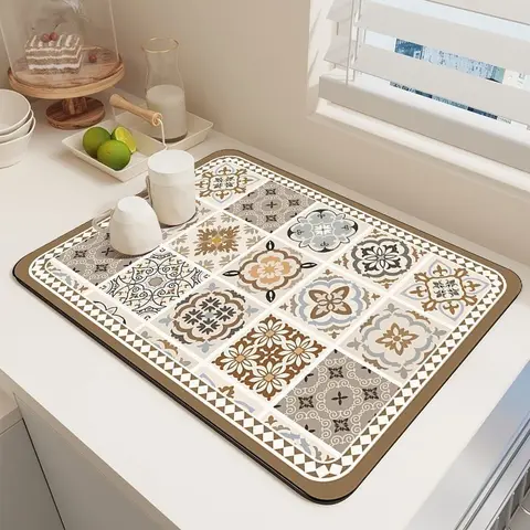Coffee Machine Absorbent Drain Mat, Kitchen Countertop Drying Pad, Non-Slip Diatomaceous Earth Mat, Easy Clean Washable, Coffee Pattern, Coasters