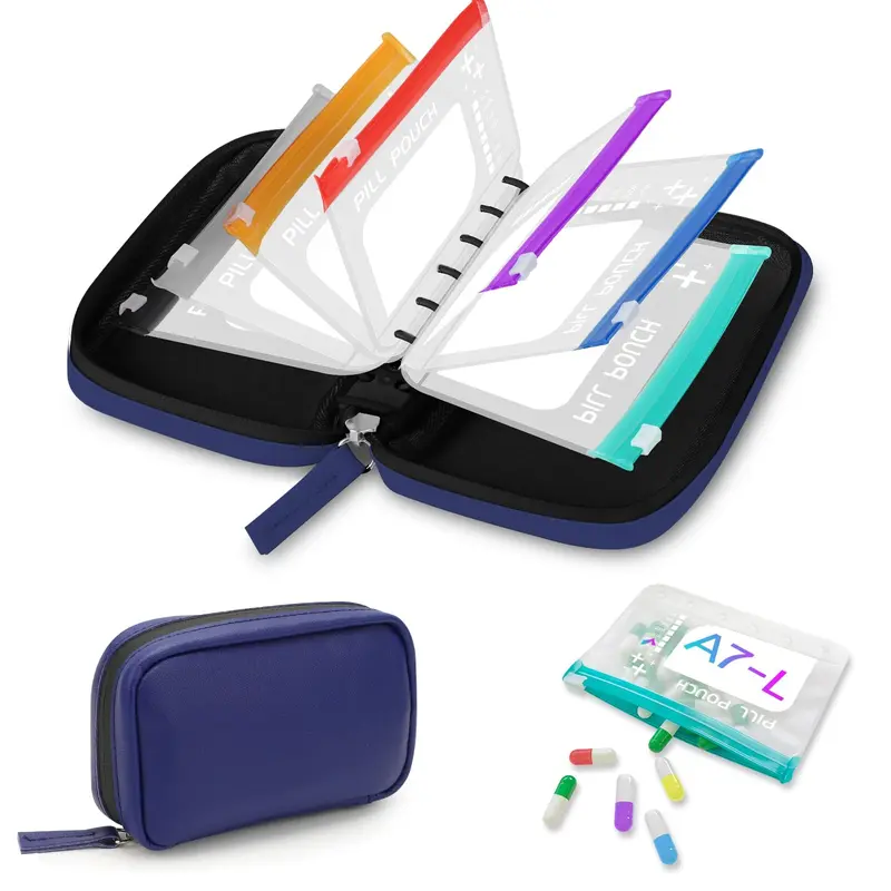 A7 Waterproof Pill Organizer with 7 Large Zippered Pill Pouches for A7 Binder, BPA-Free Weekly Medicine Storage, Color-Coded Reusable Travel Pill System, Supplement Organizer #GLOBAL PICKS