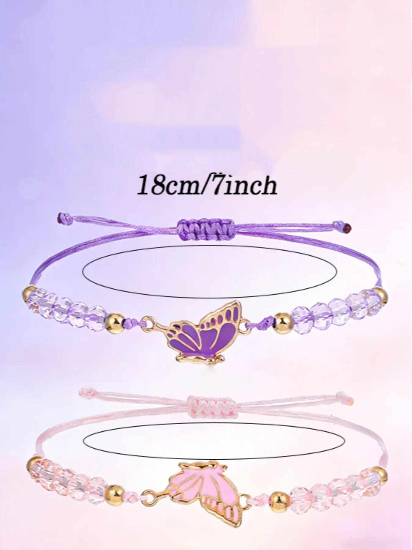 Pack of 2 Butterfly Friendship Bracelets, Adjustable BFF Friendship Bracelets, Butterfly Bracelets, Friendship Bracelets, Butterfly for Best Friends, Handmade Charm Jewelry Gifts for Women BFF, Stackable Bracelet