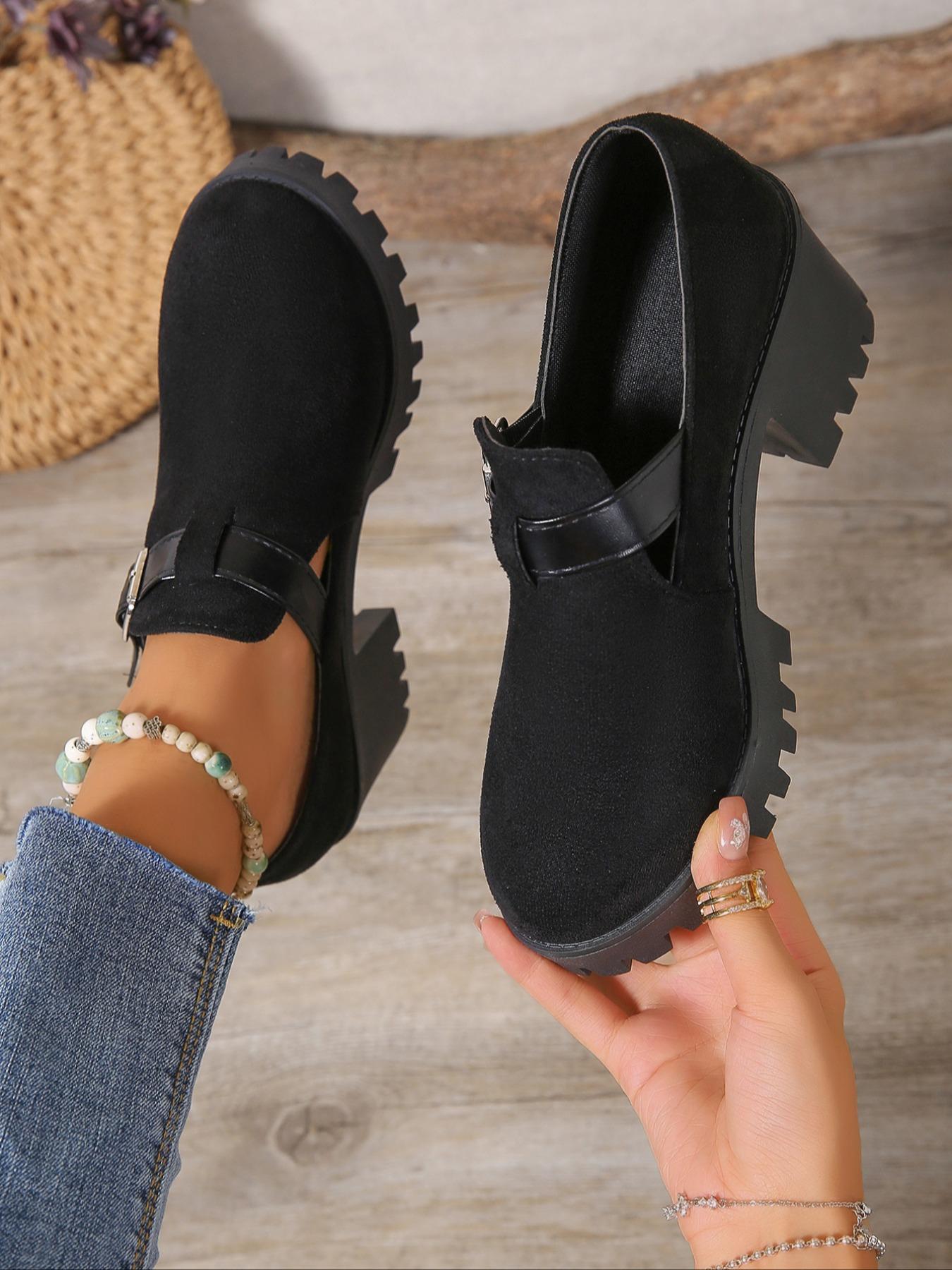 Women's Fashionable Solid Color Platform Chunky Heeled Classic Mary Jane Pumps, Casual Comfortable Shoes for Daily Wear, Perfect for Students and Outdoor