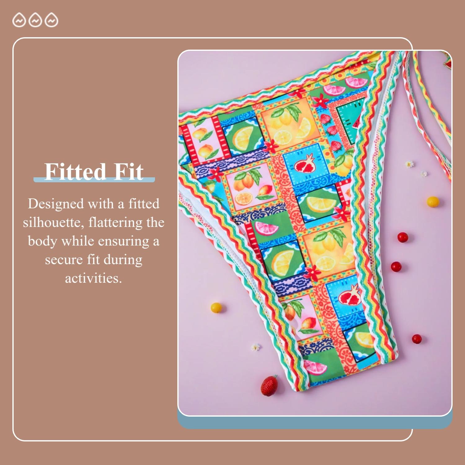 Two-Piece Set Women's Fruit Print Pendant Decor Halter Triangle Bikini Set for Beach Holiday Vacation, Ladies Swimwear for All Seasons, High Stretch Bikini