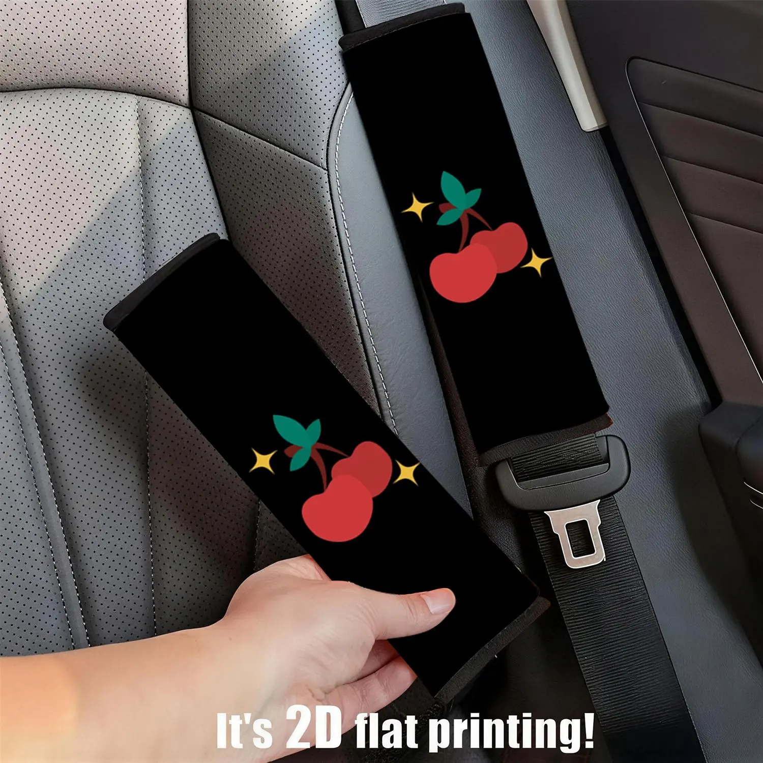 2PCS Modern Red Cherry Pattern Car Seat Belt Shoulder Pad, Fun Automotive Interior Decor Accessory, Universal Fit For Models And Seasons, Easy To Install Comfort Protector For Daily Travel, Ideal Gift