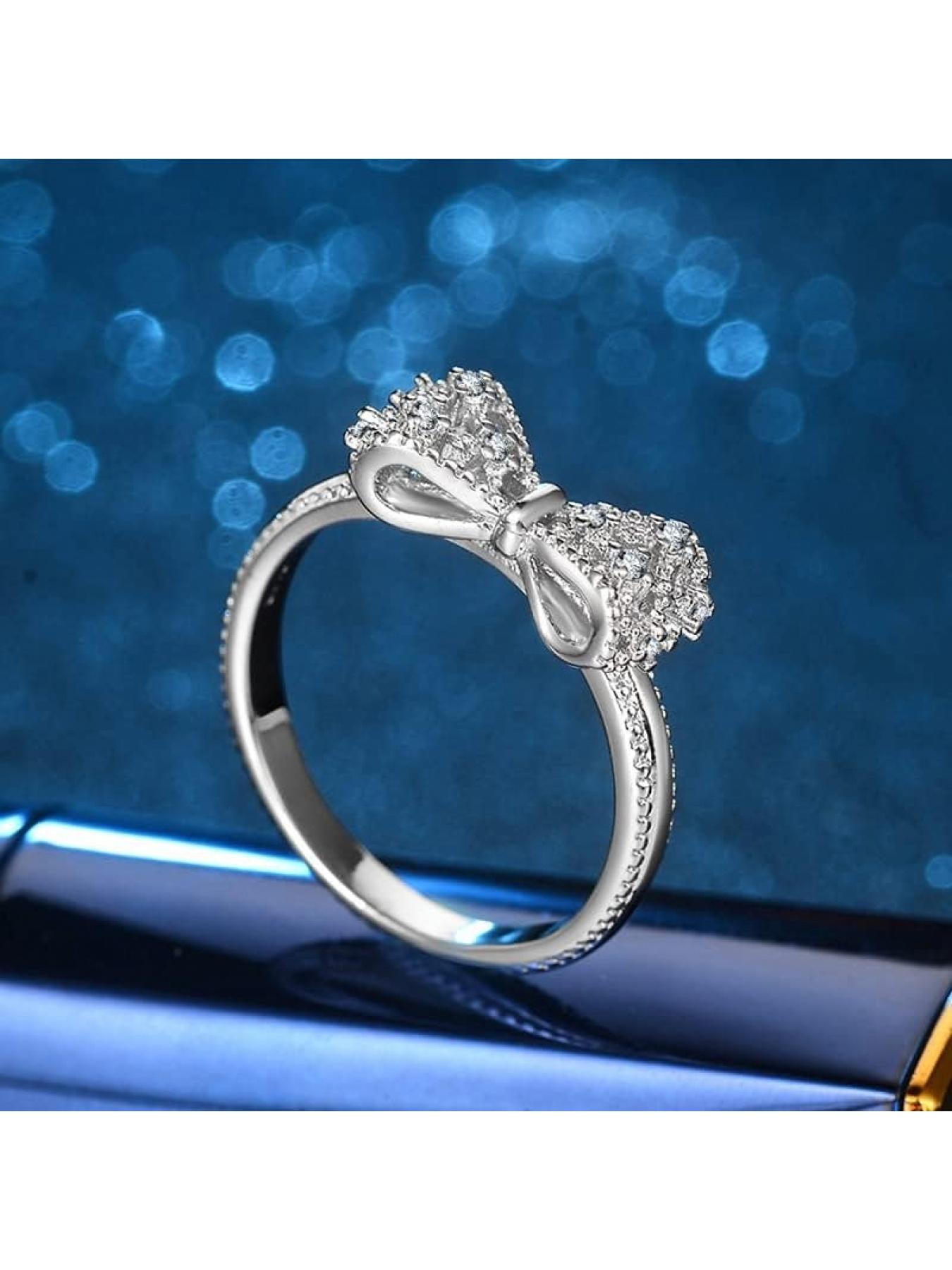 Classic Bow Eternal Love Knot Promise Ring Elegant Bow Statement Wedding Ring Cubic Zirconia Bow Ring Lovely Round Engagement Ring