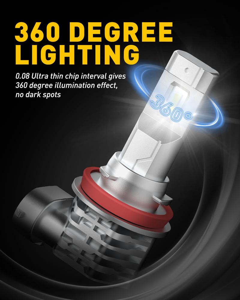 AUXITO H11 H8 LED Fog Light Bulb Fanless, 40W 6000LM High Brightness, 6500K Cool White, CSP LED Chips, H16 H11 H8 Fog Bulbs DRL Replacement, Pack of 2