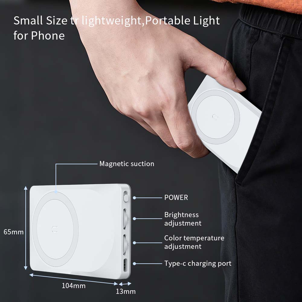 Magnetic Selfie Ring Light for iPhone, Portable Phone Fill Light, Supports Video Recording, Rechargeable LED Lamp for Photography, Vlogging, Makeup, Selfie Led Lights