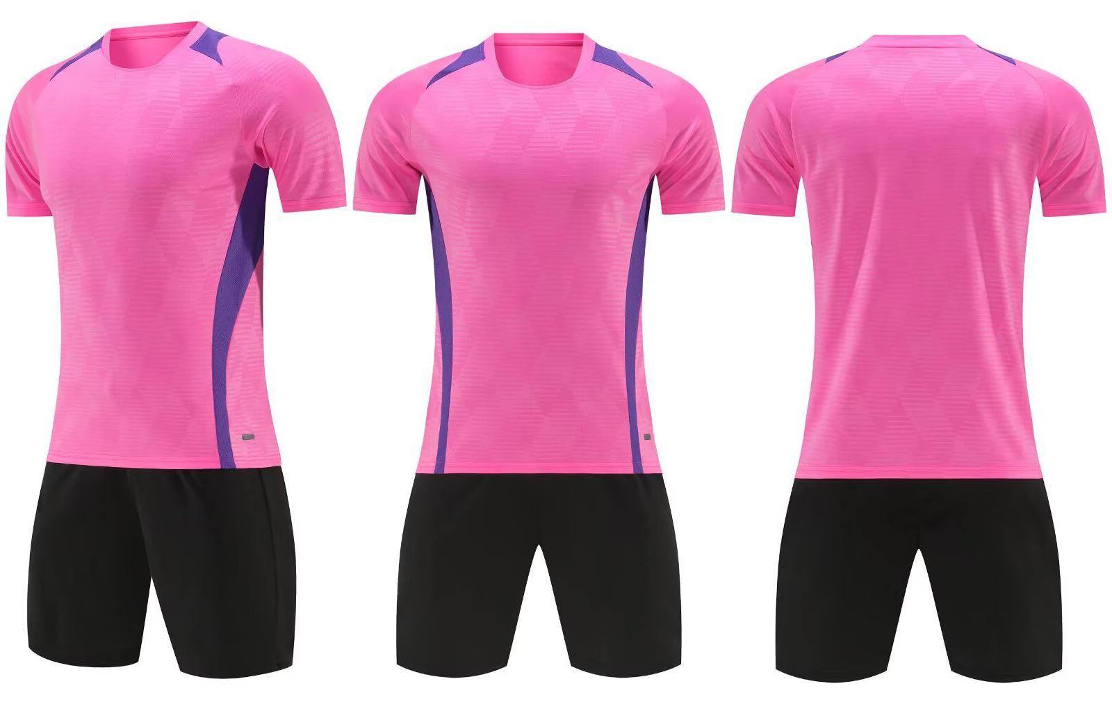 Wholesale Player-Version Men's Short Sleeve Soccer Jersey Set - Customizable Logo, Purple/Blue/Pink, Shirt+Shorts, Multi-Size (2XS/2XL/3XL/4XL), 175-180cm Height, Team Play Uniforms