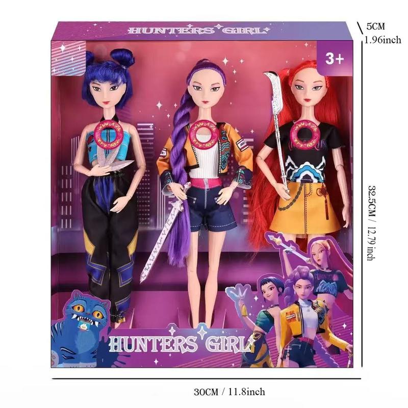 New Year Gift Demon Hunter Girl Doll with Musical Instrument Accessories, Jointed Toy Doll, Christmas & Birthday Present,,Demon Hunters Kpop Merch