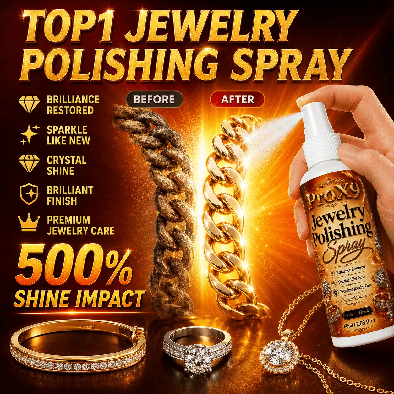 2026 New Jewelry Cleaner Spray, Fast Tarnish Remover & Metal Polish Liquid, Instant Restorer & Long Lasting Shine Solution for Golden Silver Diamond Necklaces Rings Earrings Watches, Gentle Non Toxic Brightener Protection Shield with Cloth
