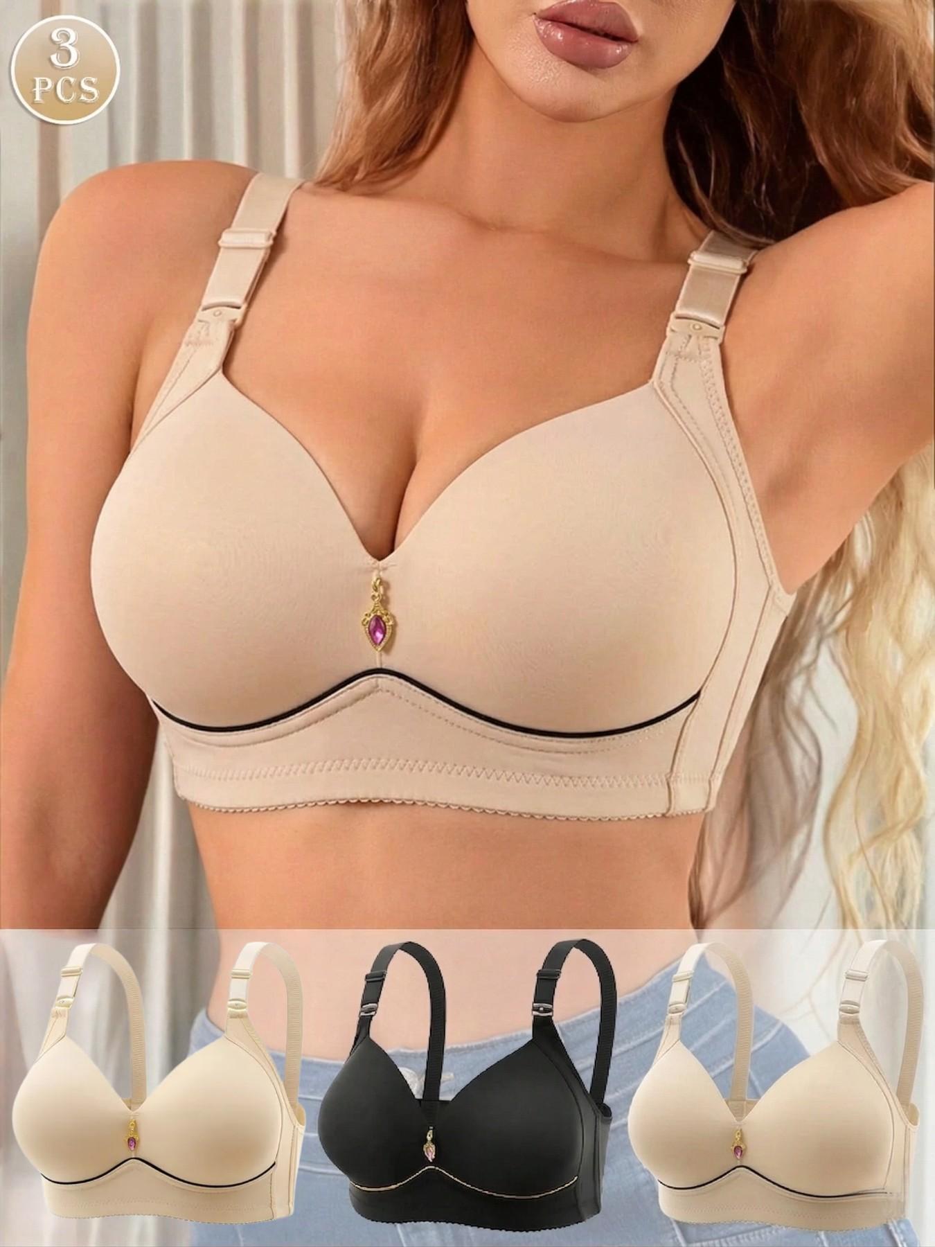 1/2/3 Simple Color Maternity Bras, Maternity Solid Bra, Comfortable Breathable Nursing Bras For Women, Workout No Steel Ring Adjustable Bra, Detachable, Suitable For Various Occasions
