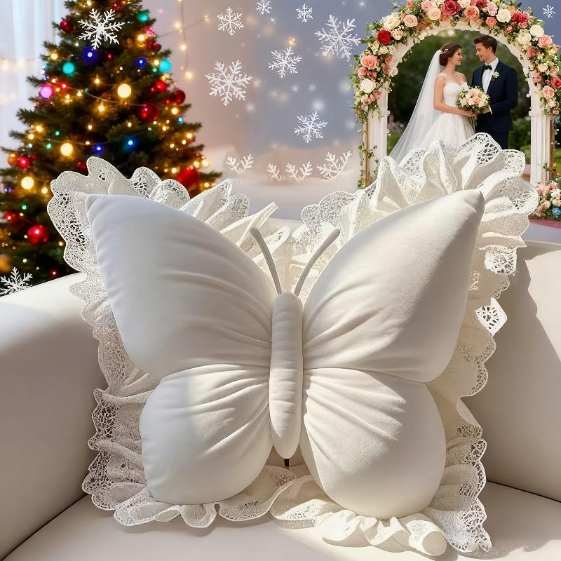Elegant butterfly shaped lace pillow - suitable for decorating bedrooms, living rooms, or offices all year round, decorative pillow | floral lace design | durable fabric, butterfly decoration holiday gift preferred