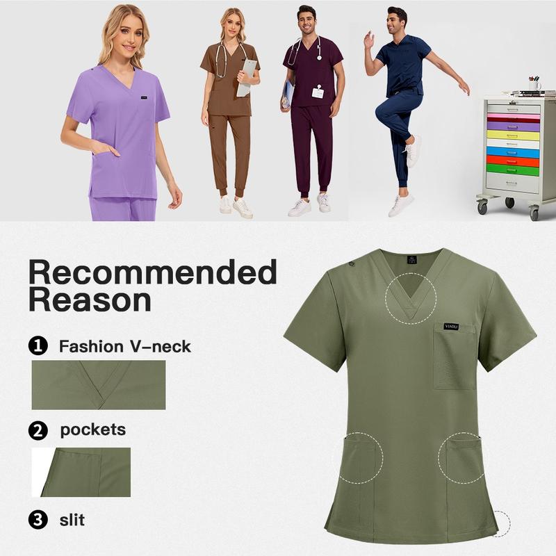 Women's Medical Scrubs Set, Anti-Pilling Breathable Multi-Pocket Top and Side Zip Joggers Pants, Hospital Clinic Spa Use