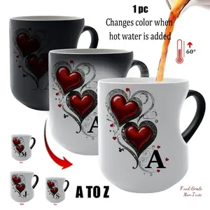 Shimmering Heart Initials A-Z Thermosensitive Ceramic Mug, Magic Color-Changing Heart-Handle Mug, 11 Oz/330 Ml, Mothers Day Gift #GLOBAL PICKS