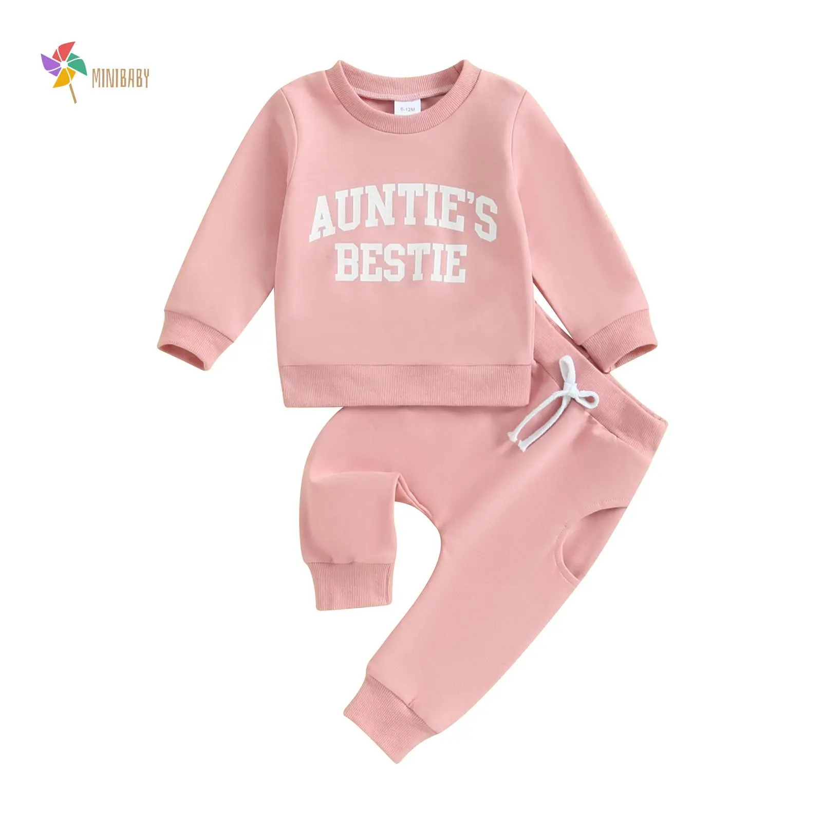 Aunties Bestie Baby Clothes Gender Neutral Baby Boy Girl Long Sleeve Sweatshirt Pullover Pant Fall Solid Color Outfit
