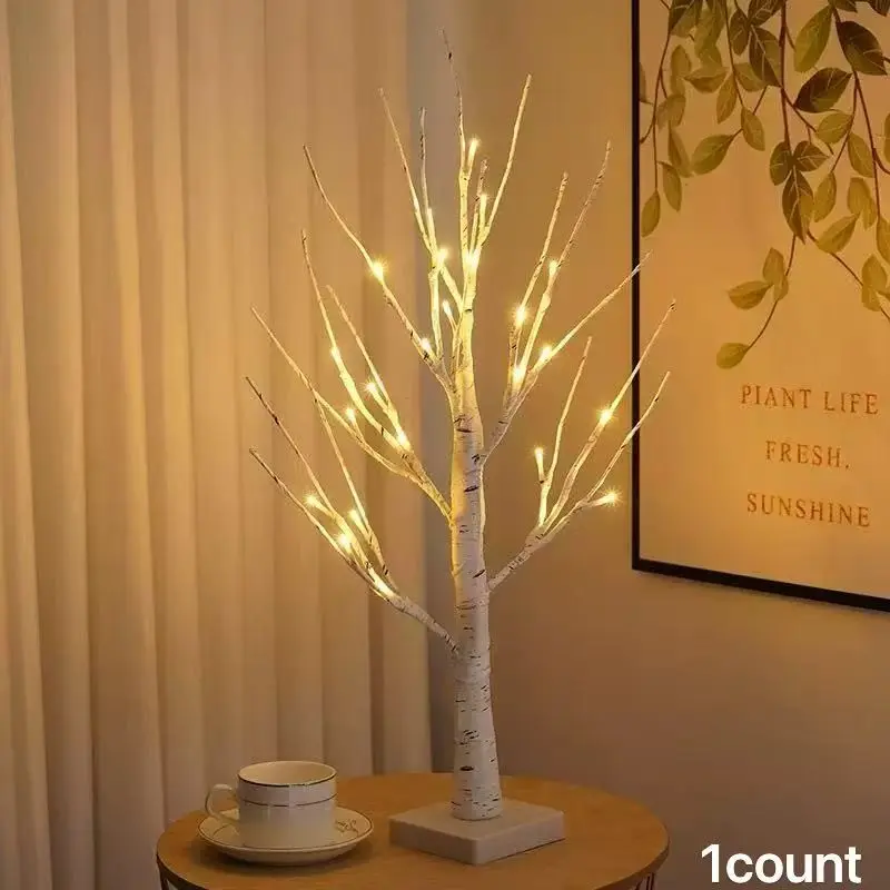 24LEDs Birch Tree Shaped Table Light, USB/Battery Powered Atmosphere Night Light, Decorative Light for Home Party Wedding Festival