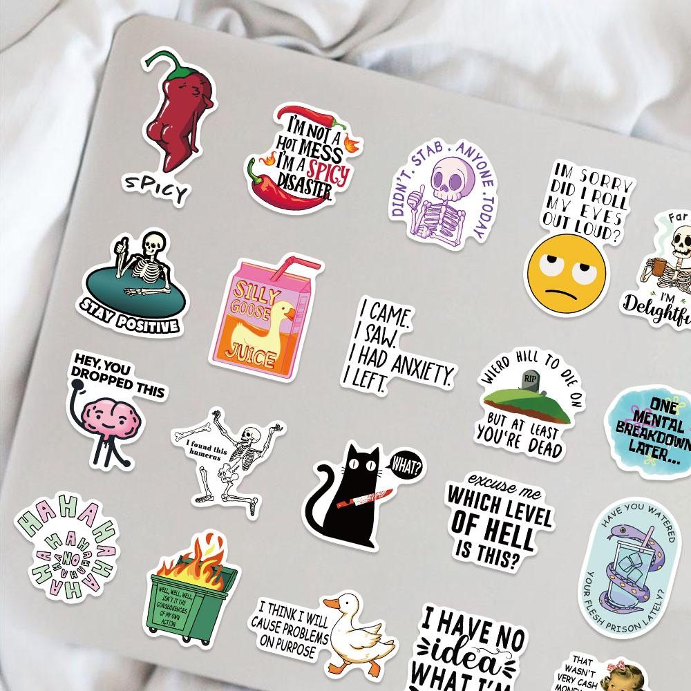 Funny Sarcastic Meme Stickers (50Pcs) - Cute Cartoon Waterproof Vinyl Decals, Ideal for Phone Cases, Skateboards, Guitars, Helmets & DIY Crafts, Great for Holiday & Birthday Gifts