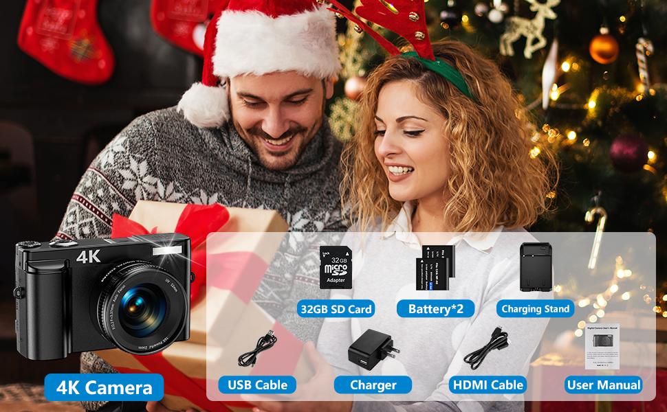 Dual Electric Version DC101 4K Ultra HD Digital Camera, 16x Digital Zoom, 48MP Digital Camera 1080P 4K Shooting Camera, Christmas Gift Portable Camcorder Camping Camera
