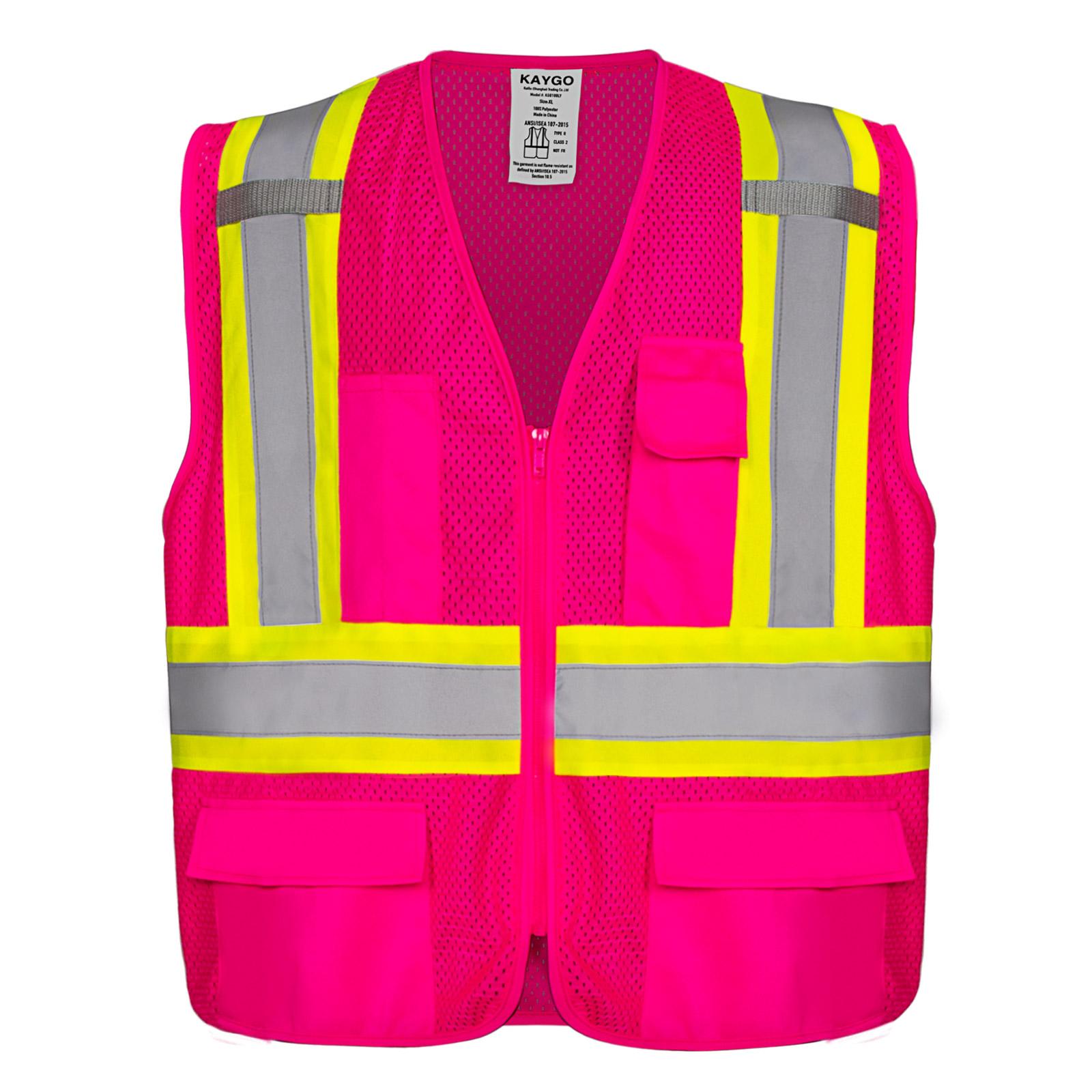 KAYGO High Visibility Safety Vest KG0100 - Neon Pink, Crossing Guard Vest, 360° Reflectivity, ANSI Type R Class 2, NOT FR!