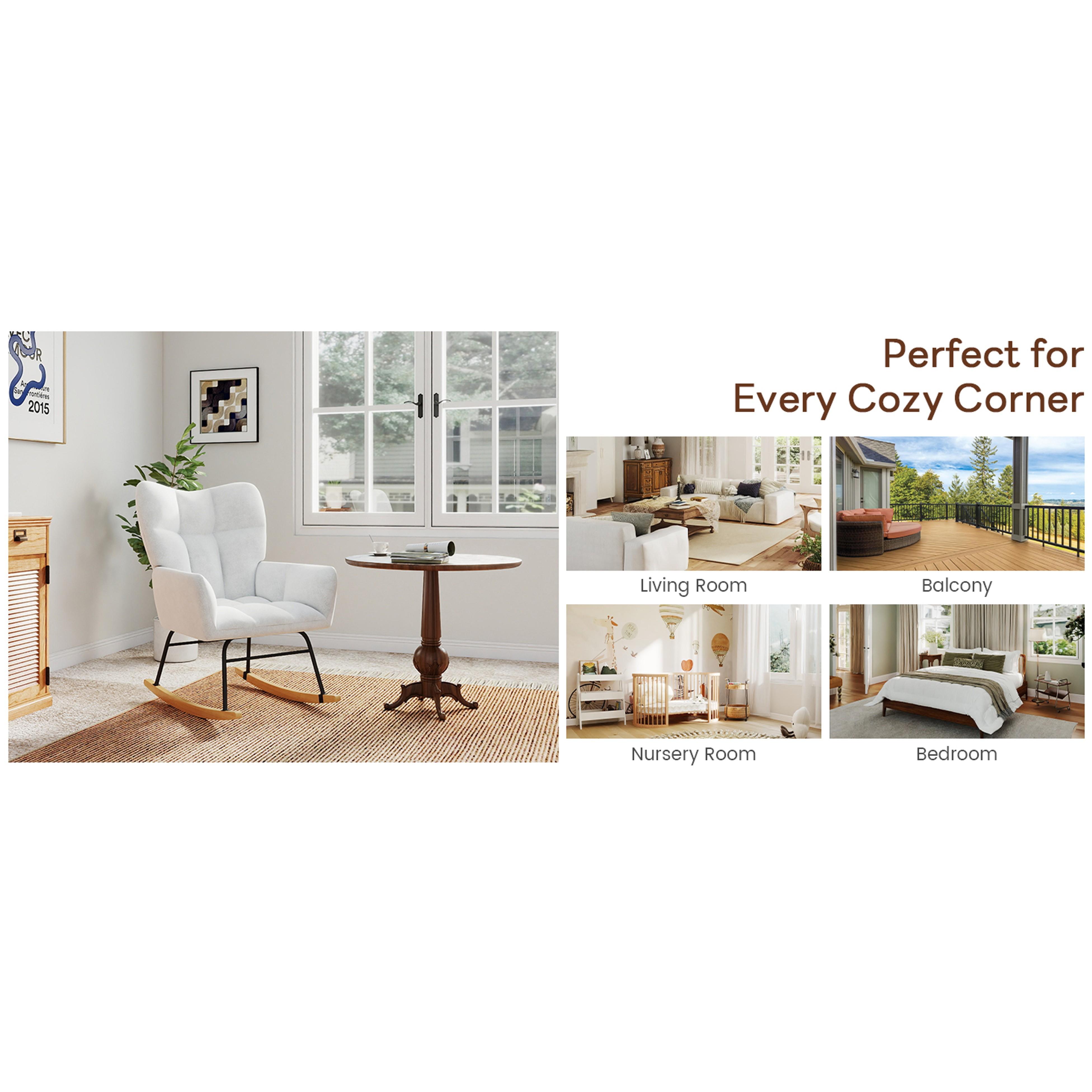 Nursery Rocking Chair, Rocking Chairs for Nursery, White | Cozy Glider Rocker, Anti-Tip Safety Design, 440 Lb Weight Capacity, Cotton Fabric Cover, Padded Seat, for Living Room Bedroom Nursery Rocking Chair, Rocking Chairs for Nursery, White | Cozy Glider Rocker, Anti-Tip Safety Design, 440 Lb Weight Capacity, Cotton Fabric Cover, Padded Seat, for Living Room Bedroom