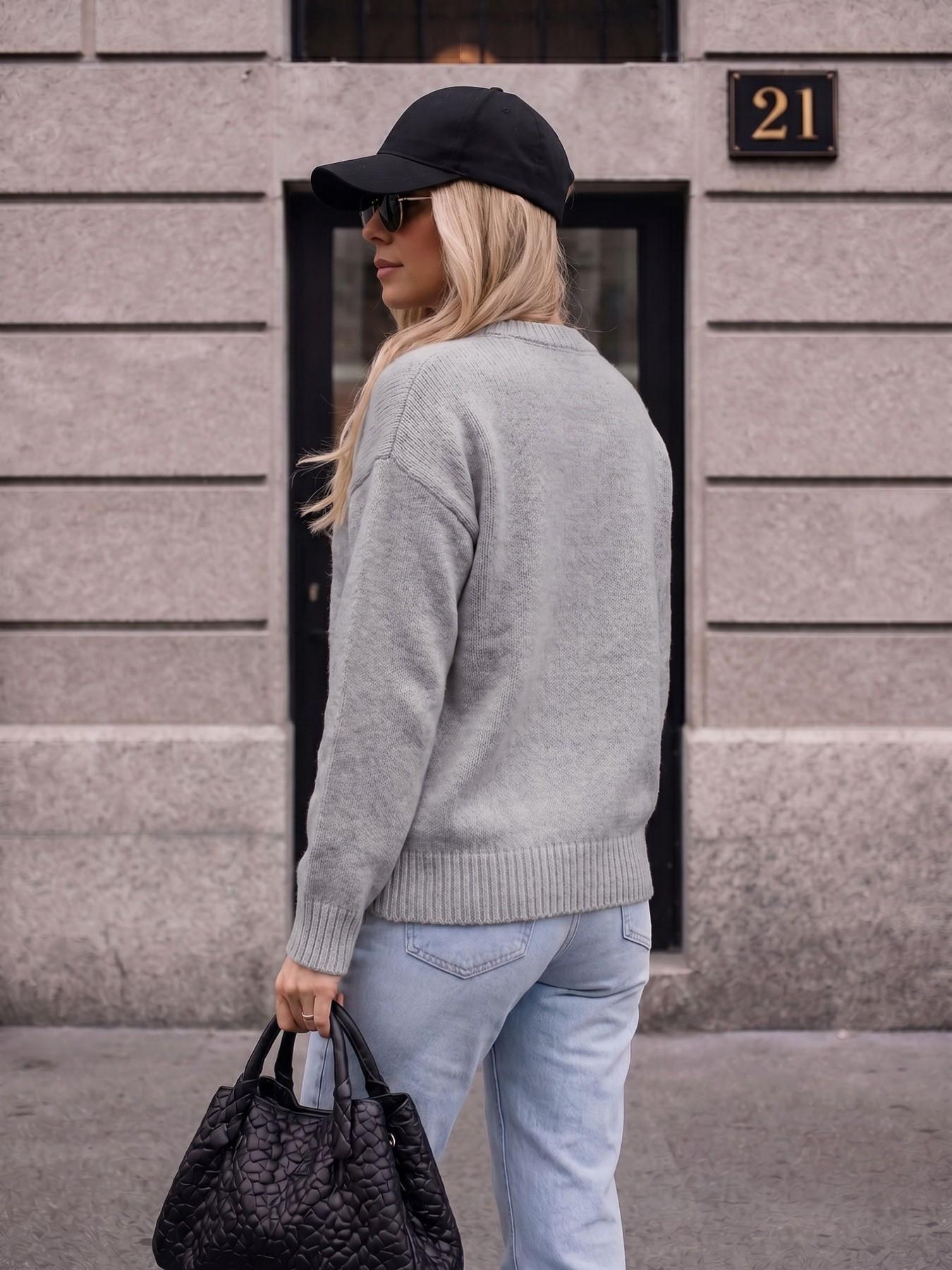 Women's Round Neck Solid Color Bear Print Long Sleeve Simple Loose Lazy Casual Fashion Everyday Cozy Knitwear Knit Pullover Top – Fall/Winter Commute Essential Versatile Pullover Sweater Knitwear