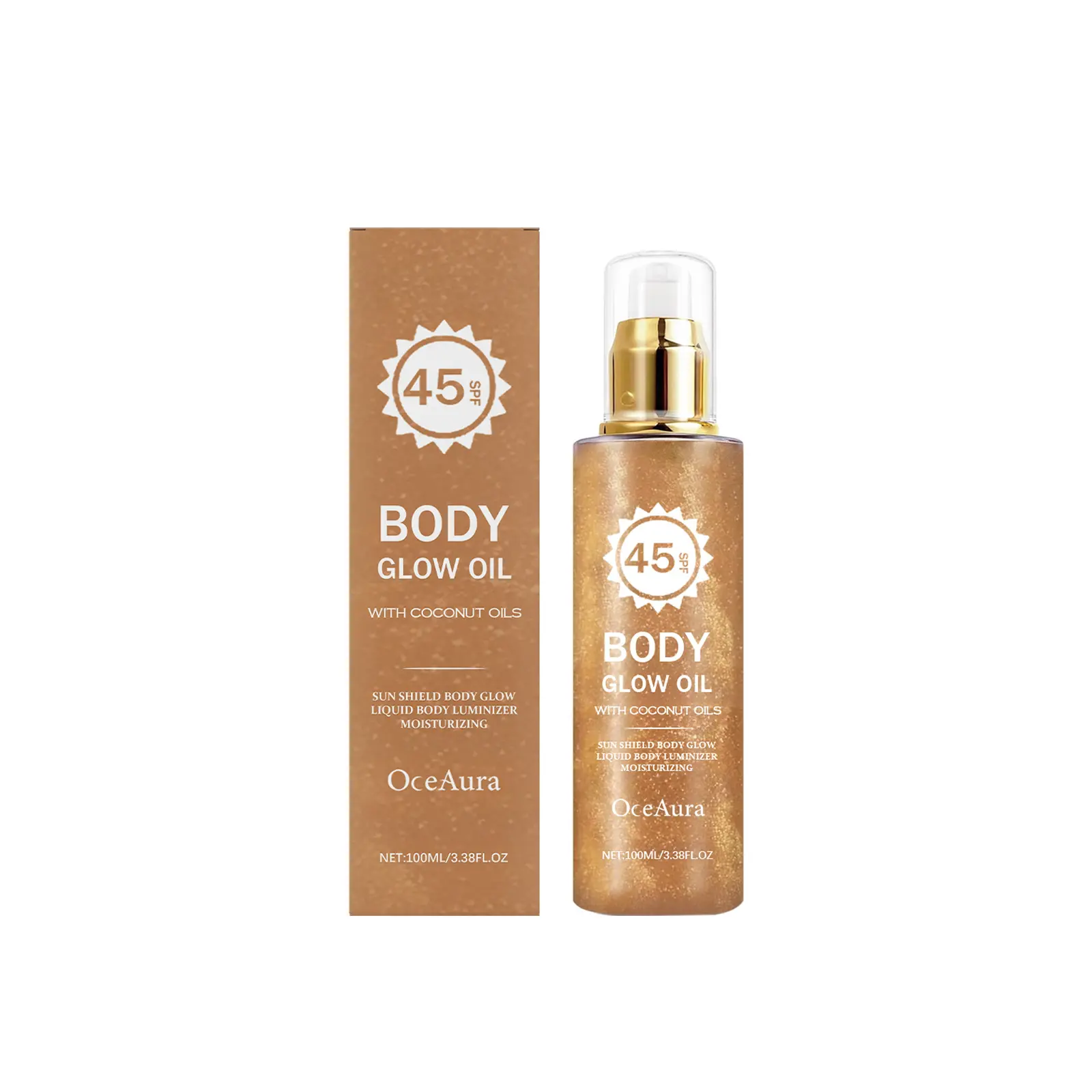 OceAura Coconut Shimmer Protective Body Oil, SPF Sun Protection, Sunscreen Body Oil, Hydrating Moisturizing Body Oils Non-Greasy Shiny Glow Skin Oil for Outdoor Beach Daily Care
