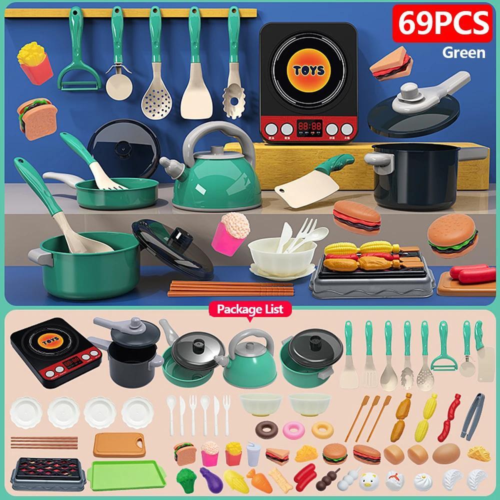 69-Piece Toddler Kitchen Pretend Playset with Pots, Pans, Utensils & Play Food, Play Kitchen Accessories for Ages 3+, Ideal for Classroom, Holiday & Birthday Gifts, 3 - 4 Years