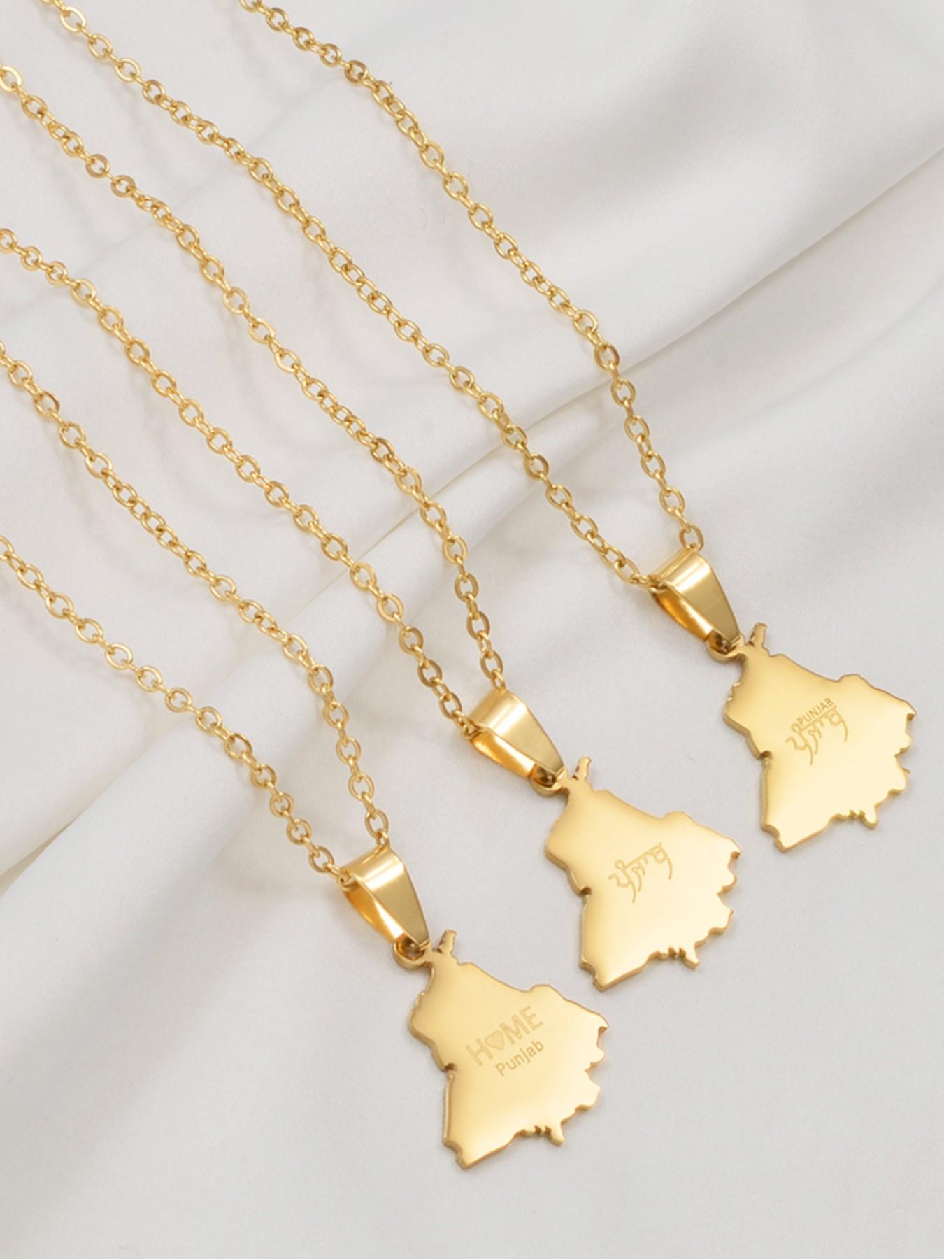 1Piece India Punjab Map Ethnic Pendant Necklaces Stainless Steel Jewelry Women