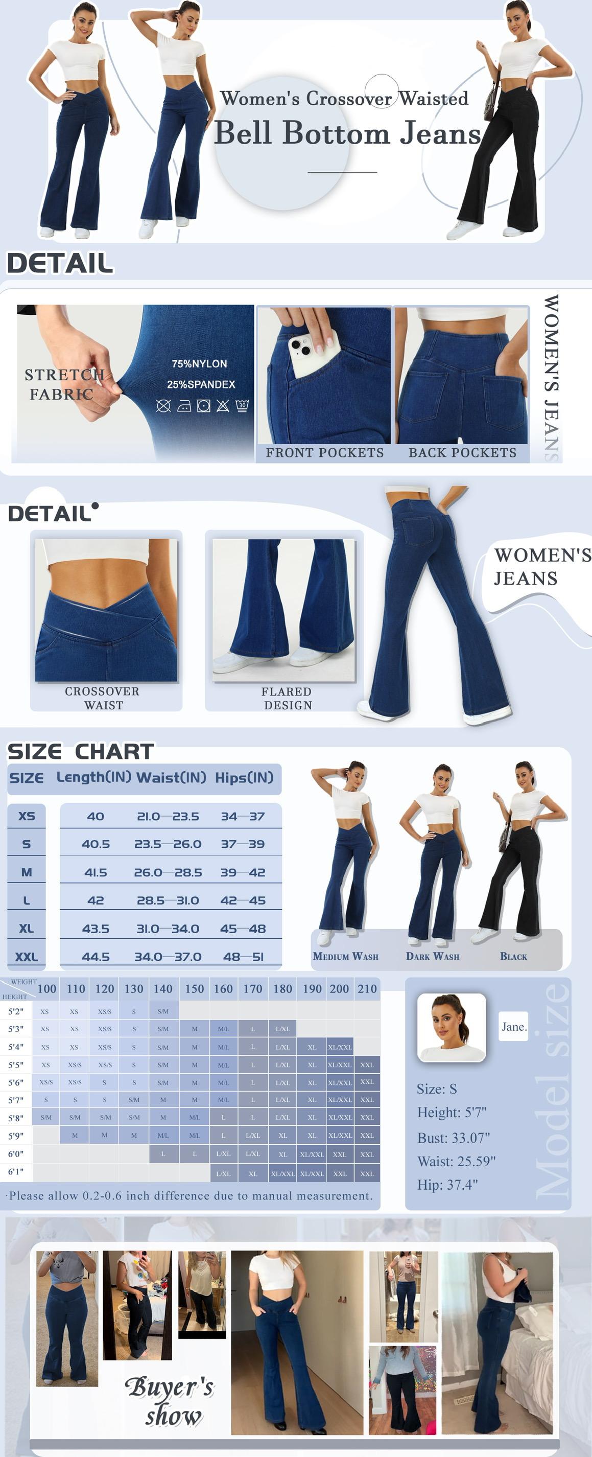 FireSwan High Waisted Crossover Pocket Washed Stretchy Knit Casual Super Flare Jeans