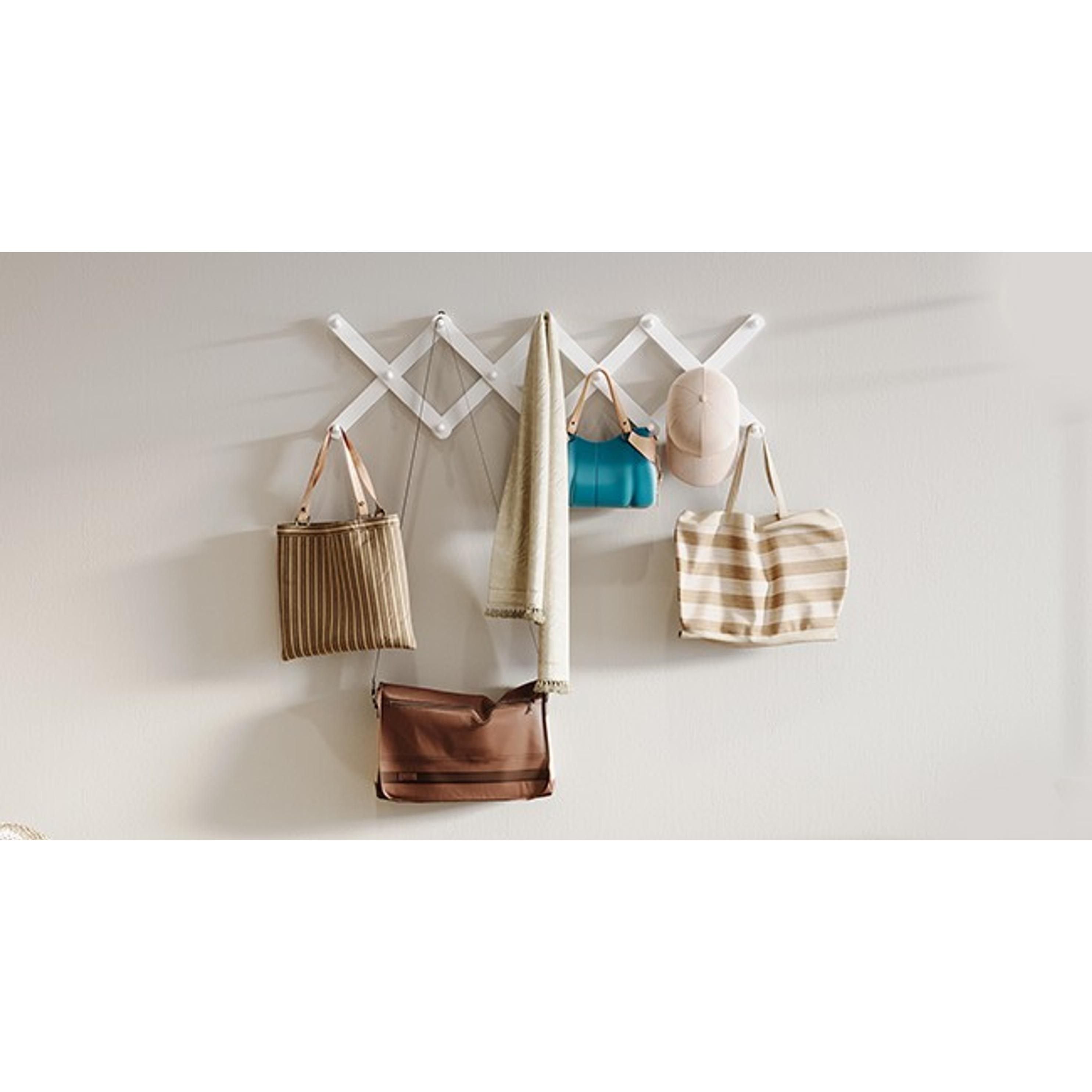 Wood Accordion Wall Hanger, Expandable Coat Rack Wall Mount with 14 Pegs, Expanding Hat Rack for Wall White