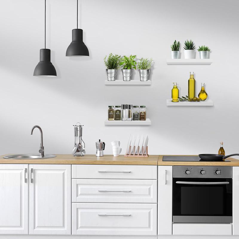 Modern Wall Shelves 4 Sets Floating Shelves with Invisible Brackets Display Shelves for Bedroom Bathroom Kitchen Living Room Decor Wooden Bookshelf Storage 5.7D x 15.72W x 1.22H