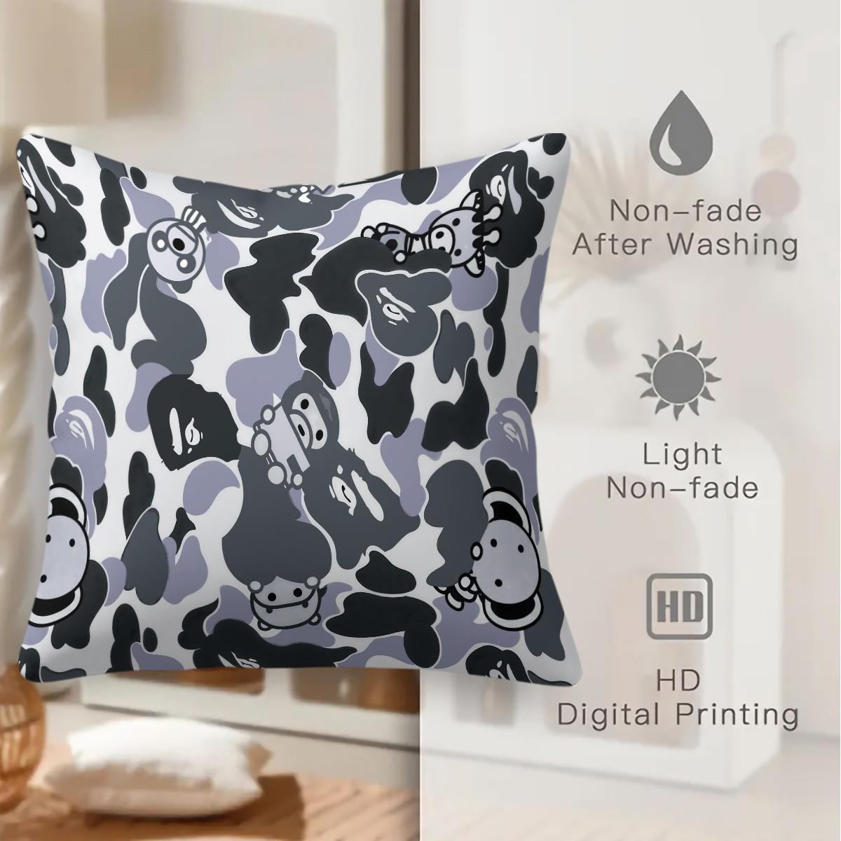 Cartoon Camouflage Anime Style Throw Pillow with Insert, Youthful Personalized Decorative Pillow for Sofa, Bay Window, Gaming Room, Studio, Housewarming Christmas Birthday Gift for Trendy Toy Lovers