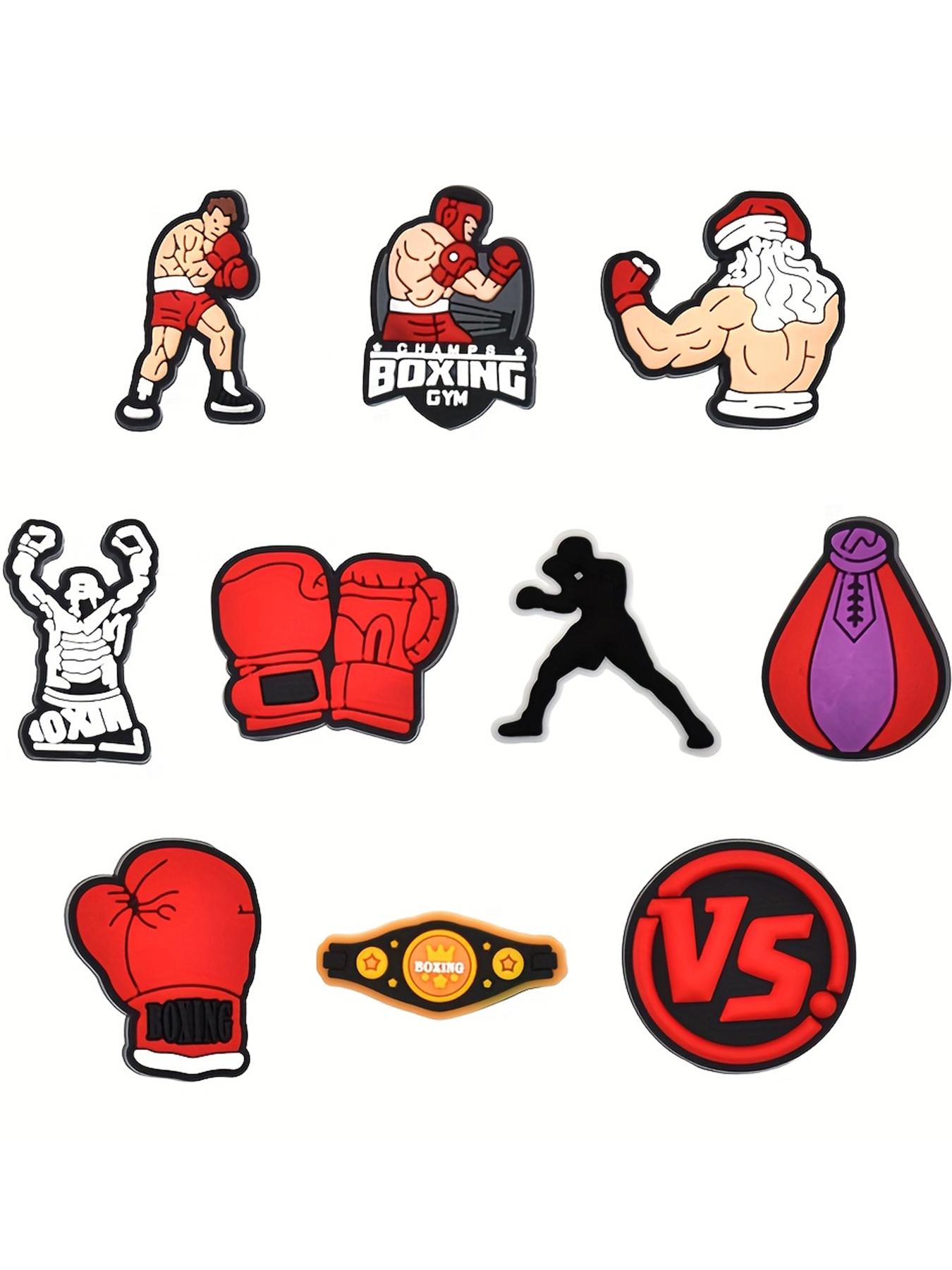 10pcs, plastic, red boxing series plastic shoe charms, boxer sandbag gloves with diverse patterns shoe accessories, holiday party gifts