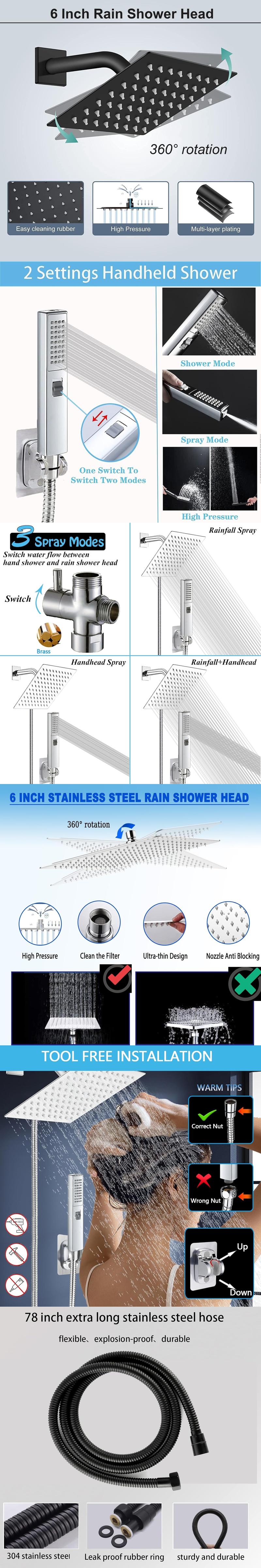 8'' Rainfall Stainless Steel Shower Head / 2 Settings Handheld Shower Combo with Shower Holder and 78'' Explosion-Proof Hose