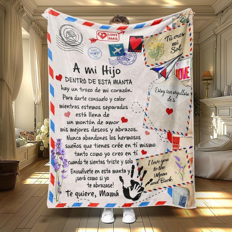 Room Decor Modern Style Letter Print SoftFlannel Blanket,1 Count Classic Floral PatternDurable Nap Throw for Home & Office, Warm &Cozy Blanket, Bedroom Decor Accessories.Halloween Decor